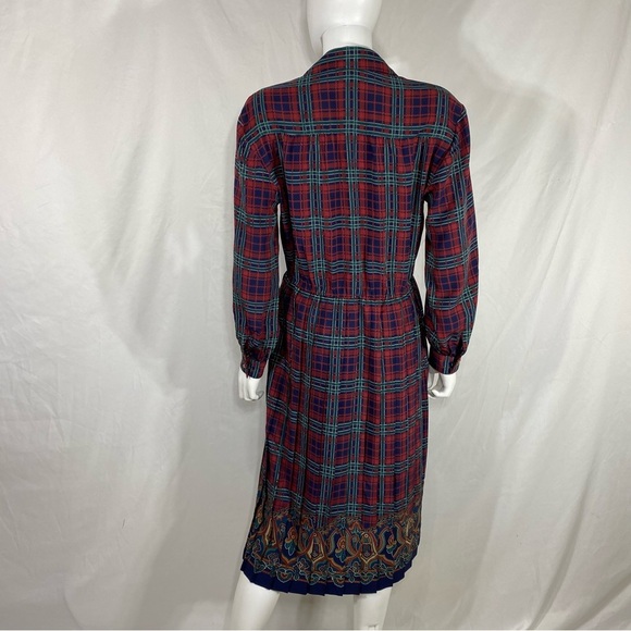 Schrader Petite Plaid Pleated Long Sleeve Button Down Vintage 80’s Dress - Picture 7 of 8
